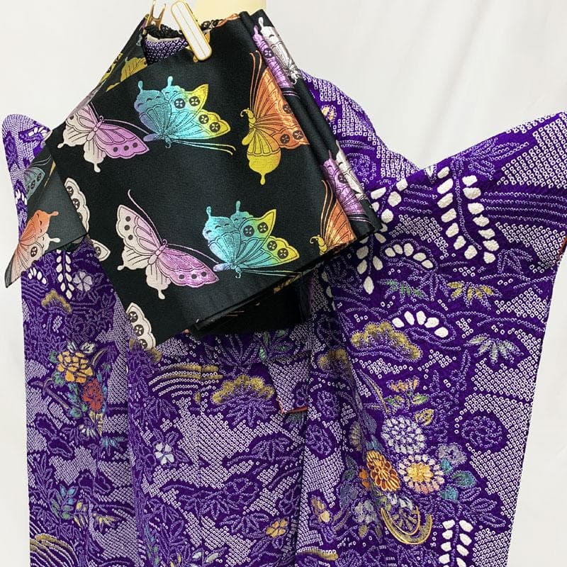 407aj104☆振袖 着物＆袋帯 総絞り 十三参り 成人式☆美品