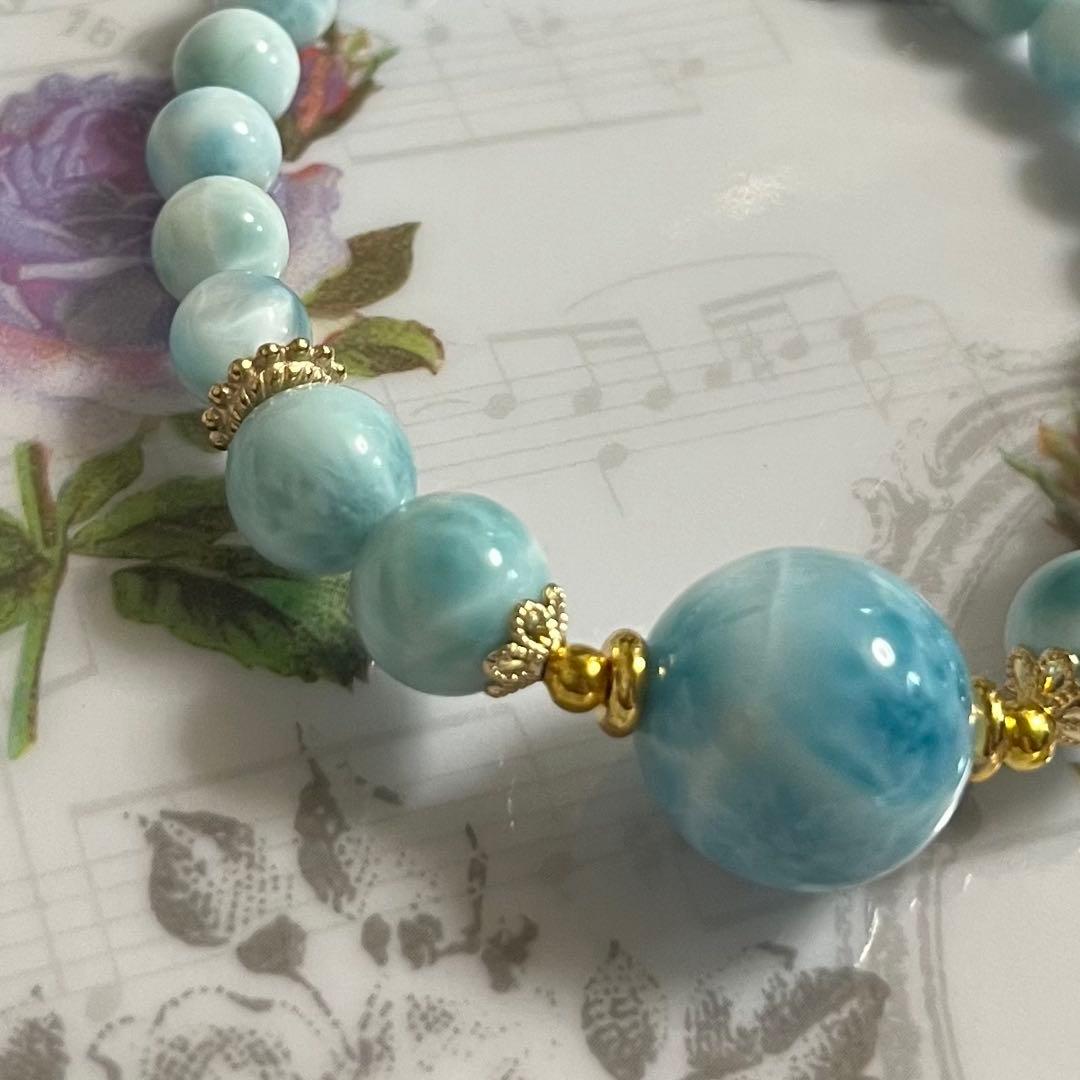 アウトレット品 大玉ラリマー×アイスラリマーのサイズグラデーションブレスレット