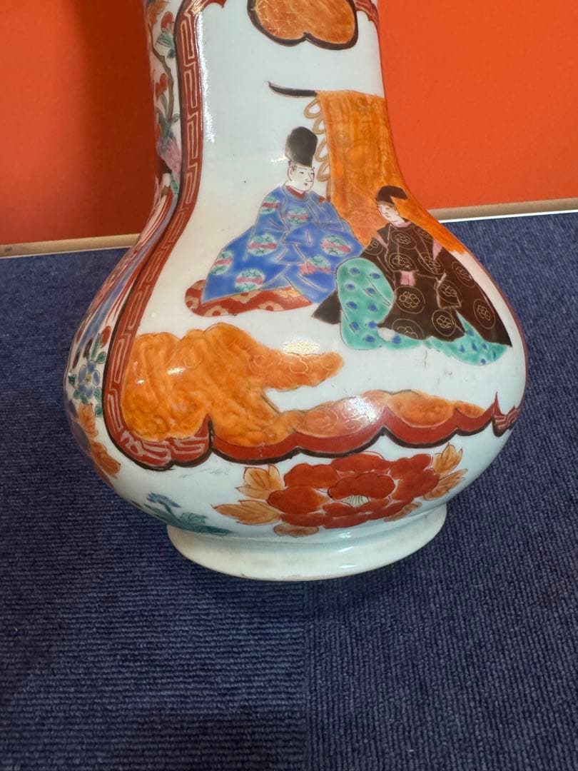 1595 古伊万里 色絵 江戸時代風俗図　花瓶　時代物