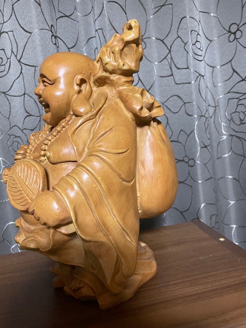 木彫りの布袋様（ほていさん）／福の神／開運・縁起物インテリア