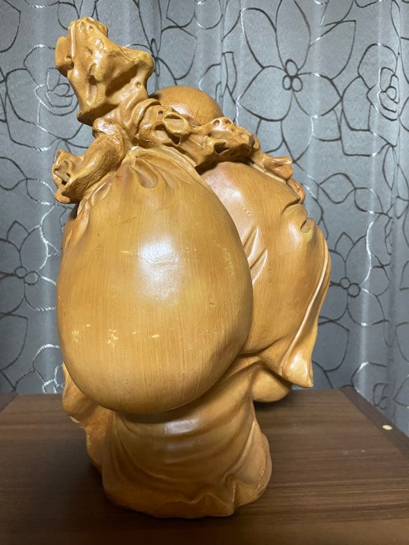 木彫りの布袋様（ほていさん）／福の神／開運・縁起物インテリア