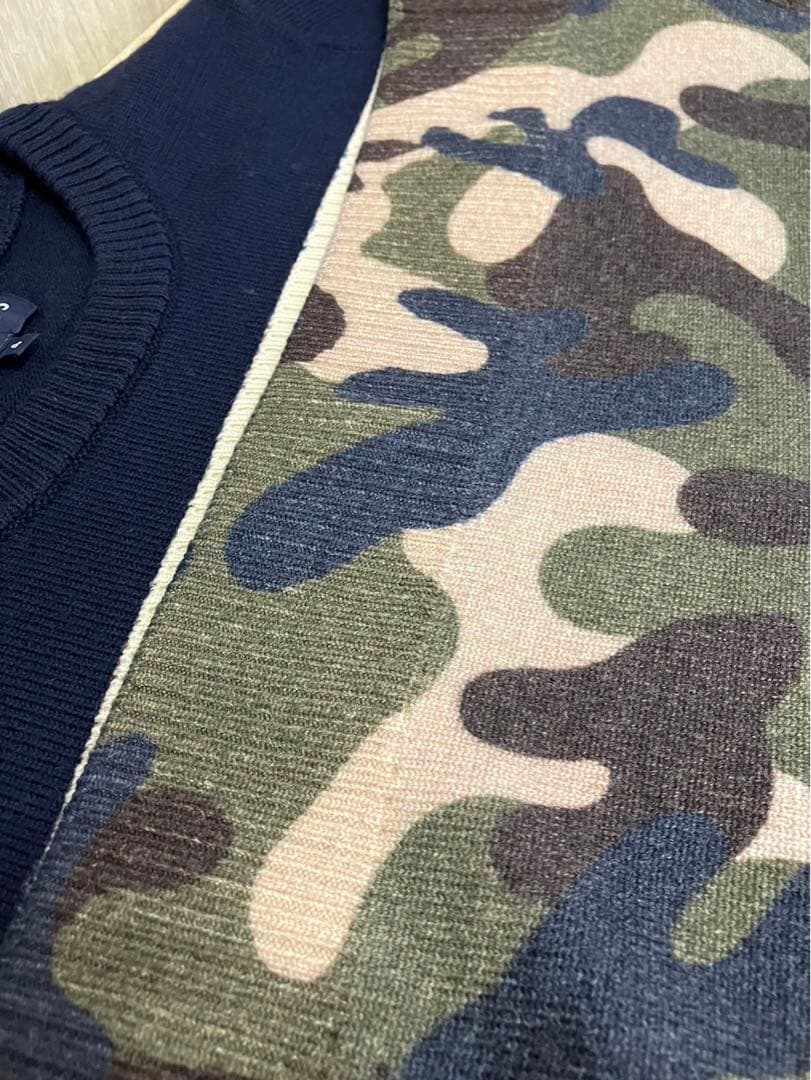美品 パリーゲイツ メンズ ニット セーター カモフラージュ ネイビー