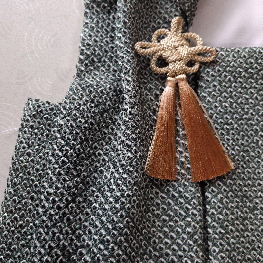 七五三３歳正絹総絞り手縫いの被布（モス・グリーン）中綿無し