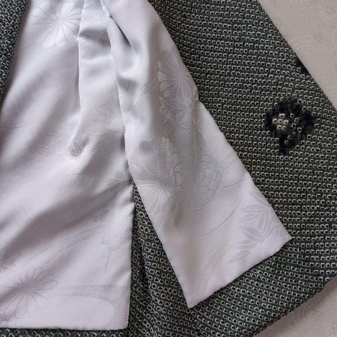 七五三３歳正絹総絞り手縫いの被布（モス・グリーン）中綿無し