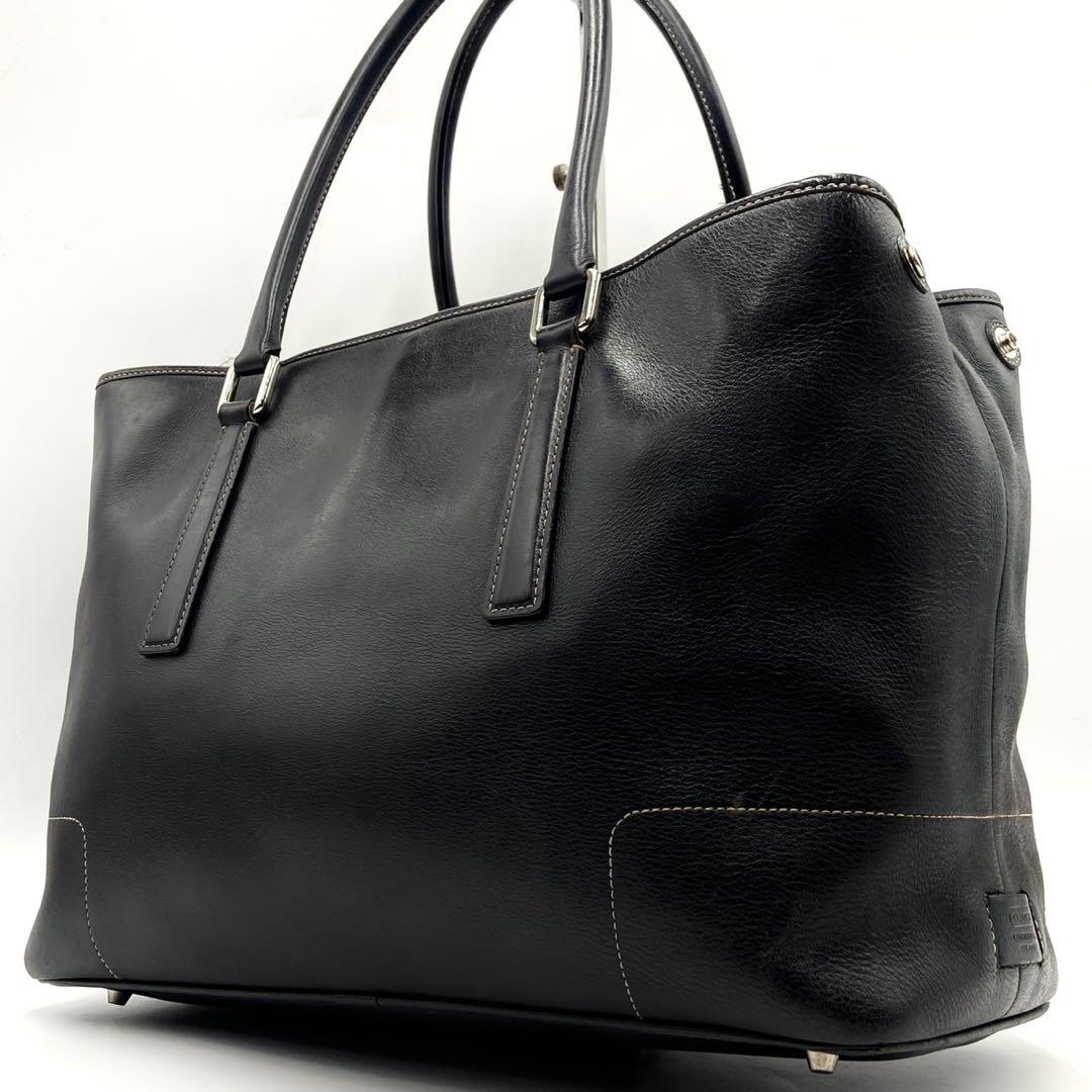 【美品】COACH メンズ トートバッグ A4収納 レザー ブラック 肩掛け