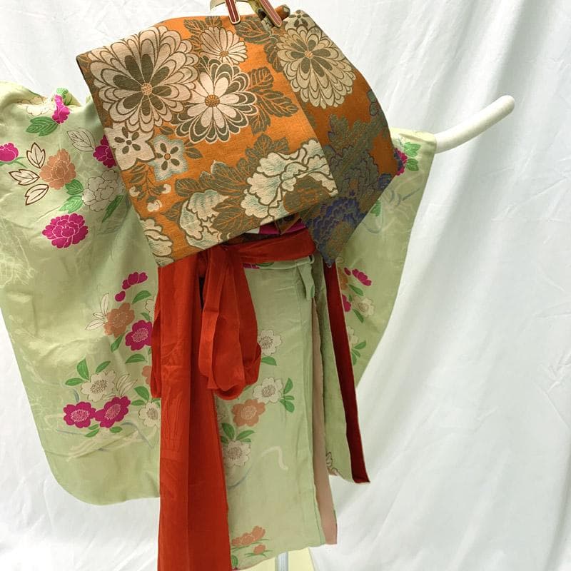 404ag30着物のみ■七五三 七歳 女児 アンティーク着物 桜■状態良好