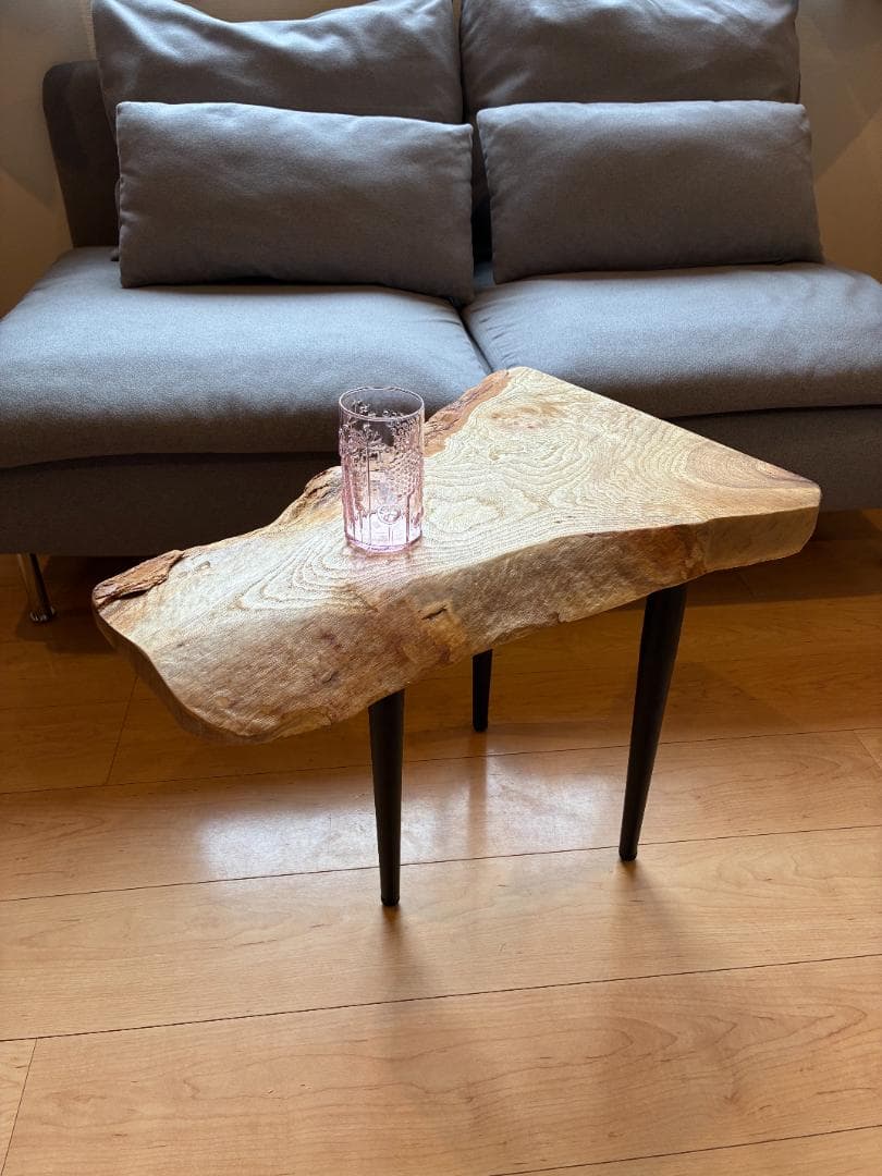 国産無垢一枚板サイドテーブル｜ブラックアイアン｜一点もの