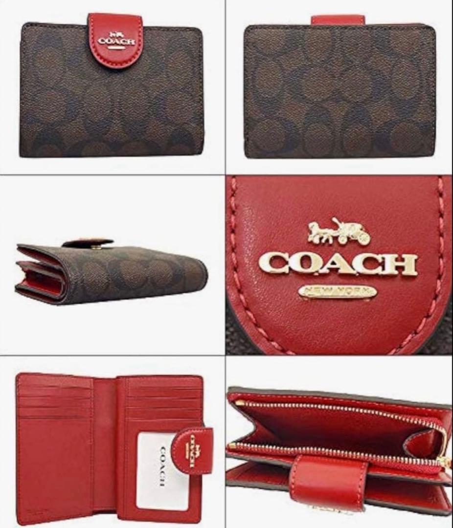 【新品未使用品】 COACH 二つ折り財布 ブラウン/レッド