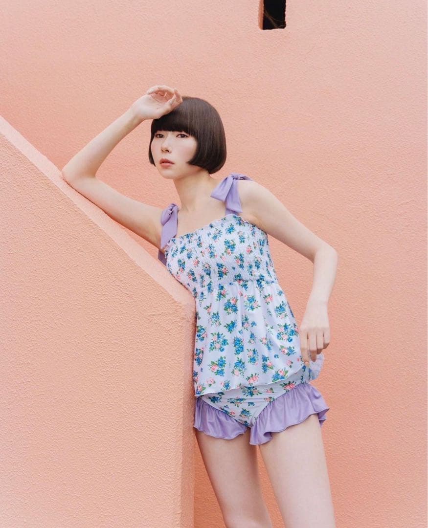 POPPY リボン水着　あさぎーにょ　ショルダーリボン シャーリングビキニ