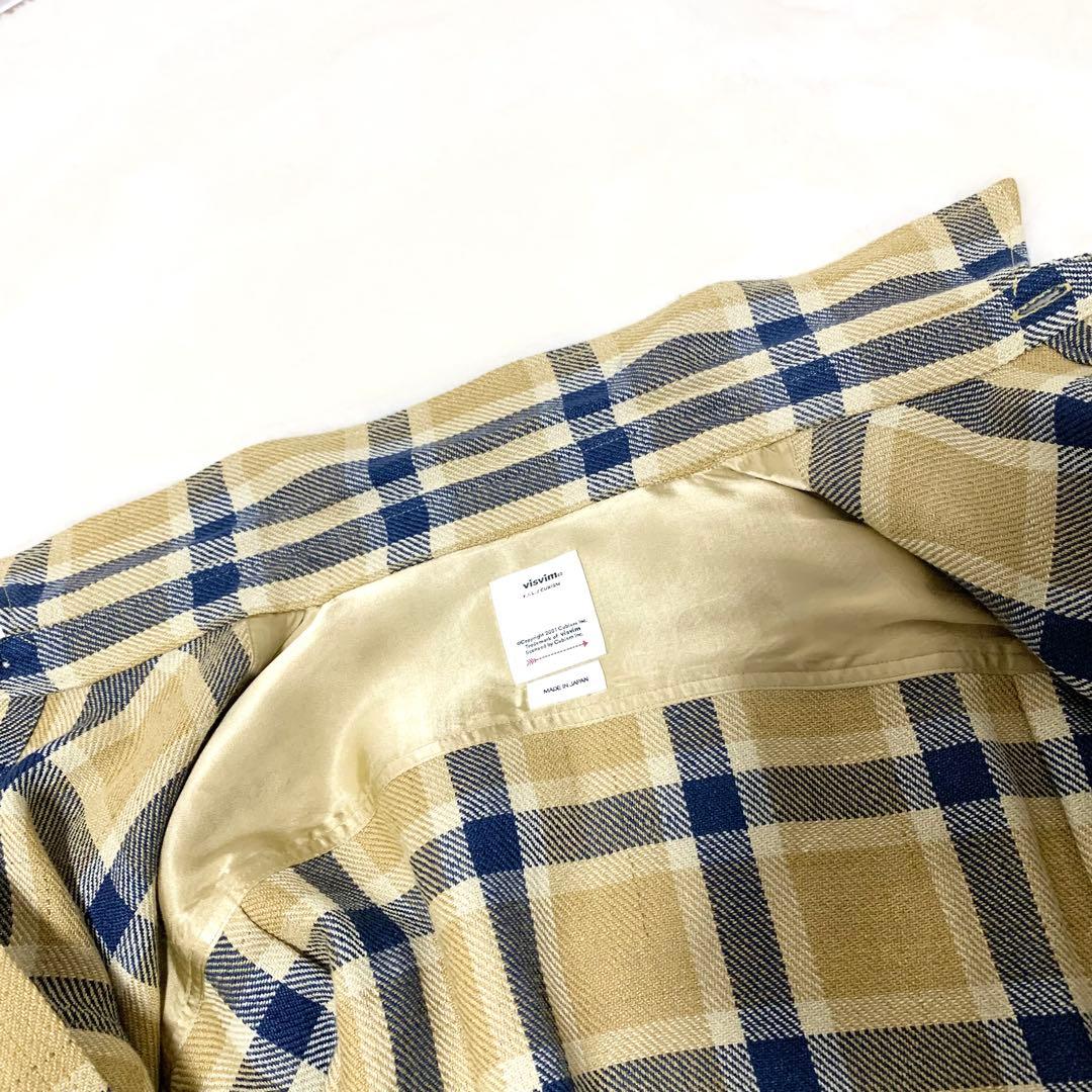 visvim LUMBER L/S リネン×ウール チェックシャツ ベージュ 2