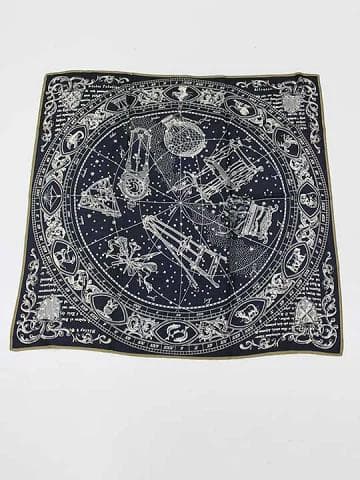 manipuri マニプリ /シルクスカーフ/天界図 /ネービー/88x88