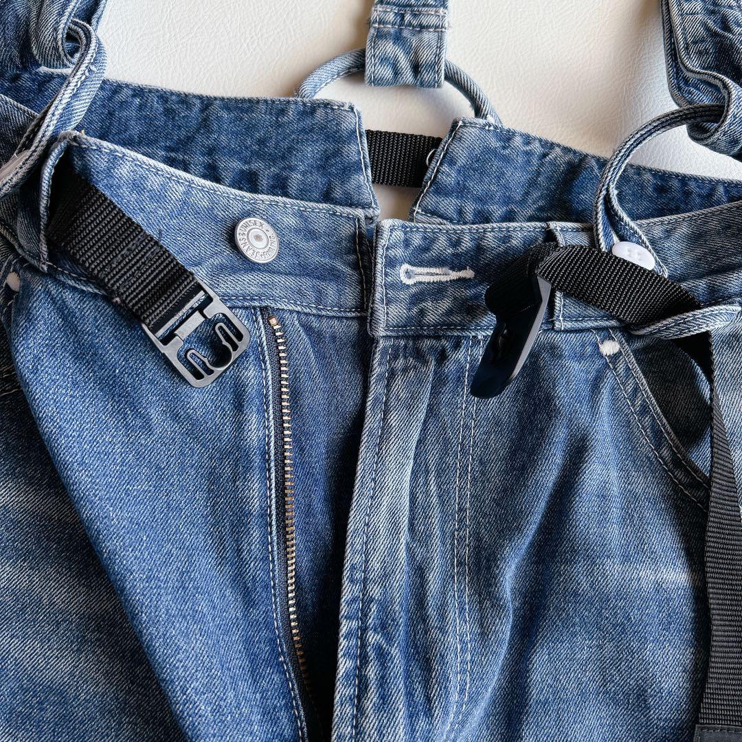 RNA ⿻ サスペンダー ワークパンツ デニム カジュアル ルーズ ベルト付き