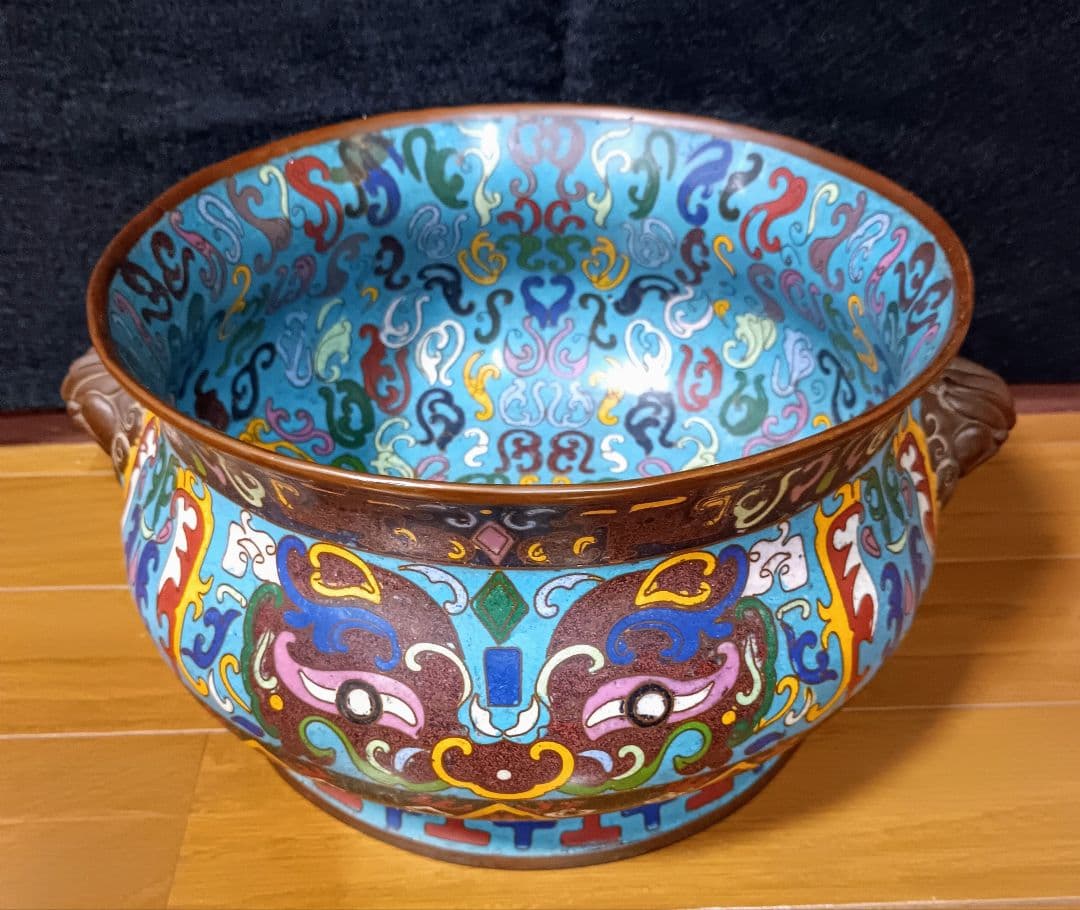 大口缸式器物　七宝焼き　倣古　置物　中国　大きい　工芸品　アンティーク