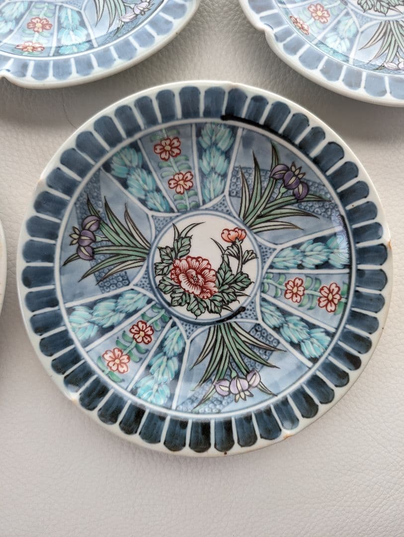 【5客セット】佐藤走破 作 染錦 花文 皿 5.5寸 食器陶器