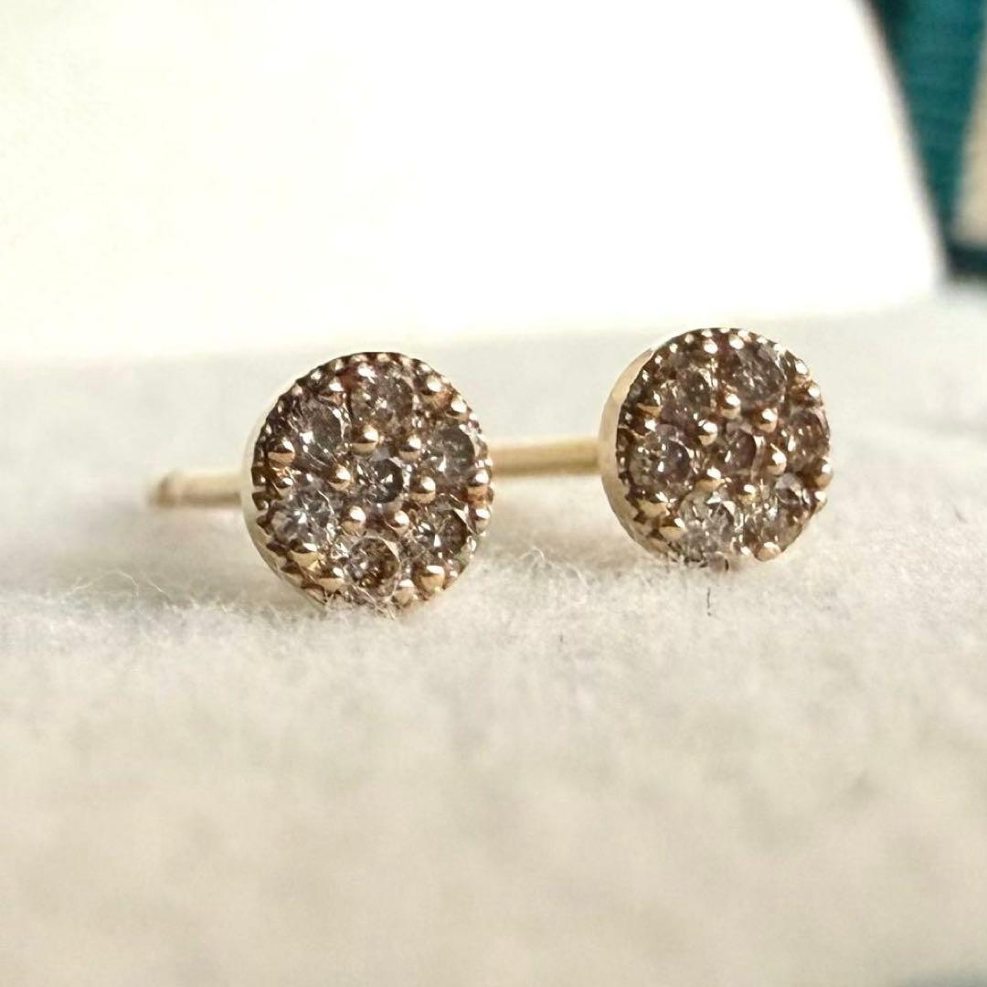 ete エテ K18 ダイヤモンド ピアス パヴェ スタッド イエローゴールド