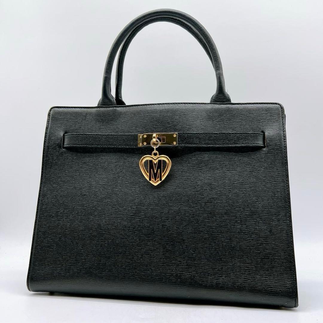 Moschino レザー ロゴプレート トートバッグ ブラック f649