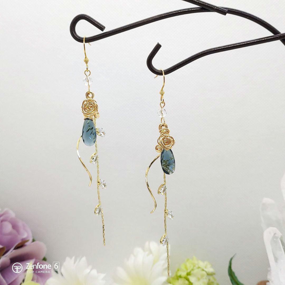 No.132◆天然石ロングピアス♡ロンドンブルーカラーハイドロクォーツ