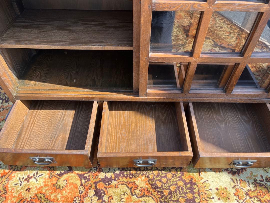 民芸 水屋箪笥 食器棚 和 格子ガラス 引き戸 古民家 昭和レトロ 飾り棚