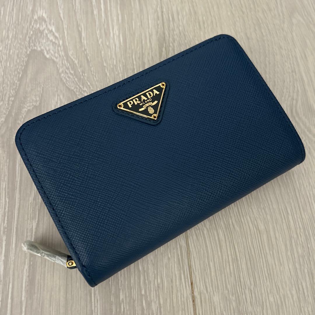 PRADA ネロ　サフィアーノ　レザー　二つ折り財布 ネイビー