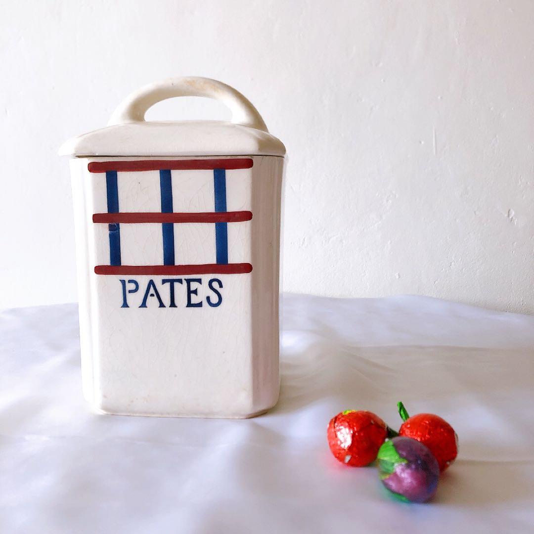 HBCM ベアン クレイユエモントロー バスク柄陶器キャニスタ アンティーク