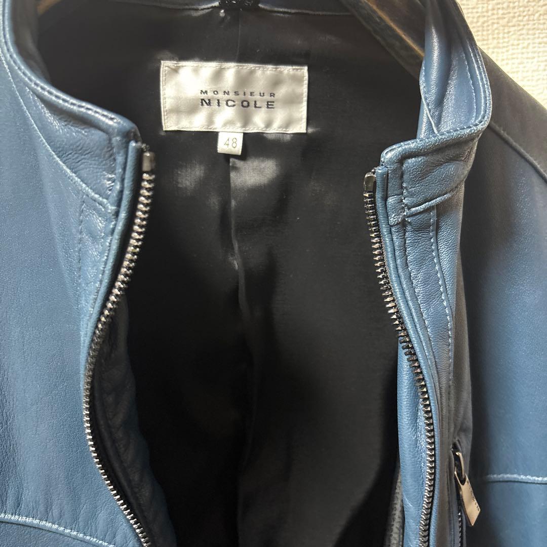 Monsieur Nicole ダークブルーレザージャケット サイズ48