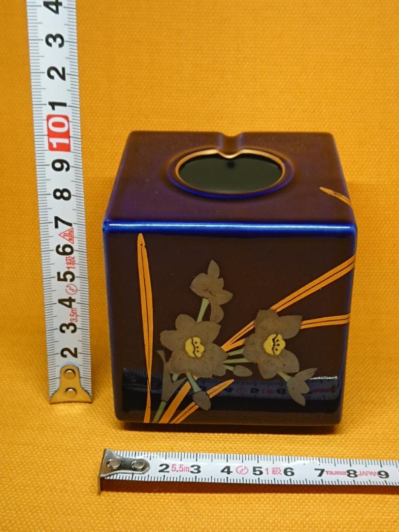 【美品】花瓶　香蘭社　蘭絵　瑠璃色　置物　インテリア　工芸品　美術品　A1167