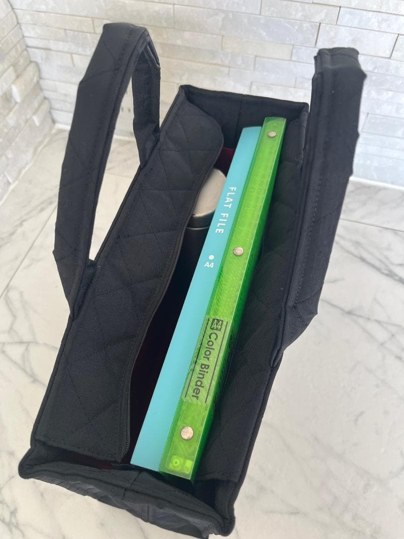 お受験バッグ　自立　黒　ファスナー付き　キルティングトート　保護者会　説明会用