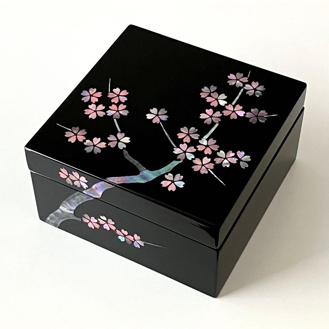 漆器のアソベ 漆器 宝石箱 ジュエリーボックス 小物入れ 桜花 正角