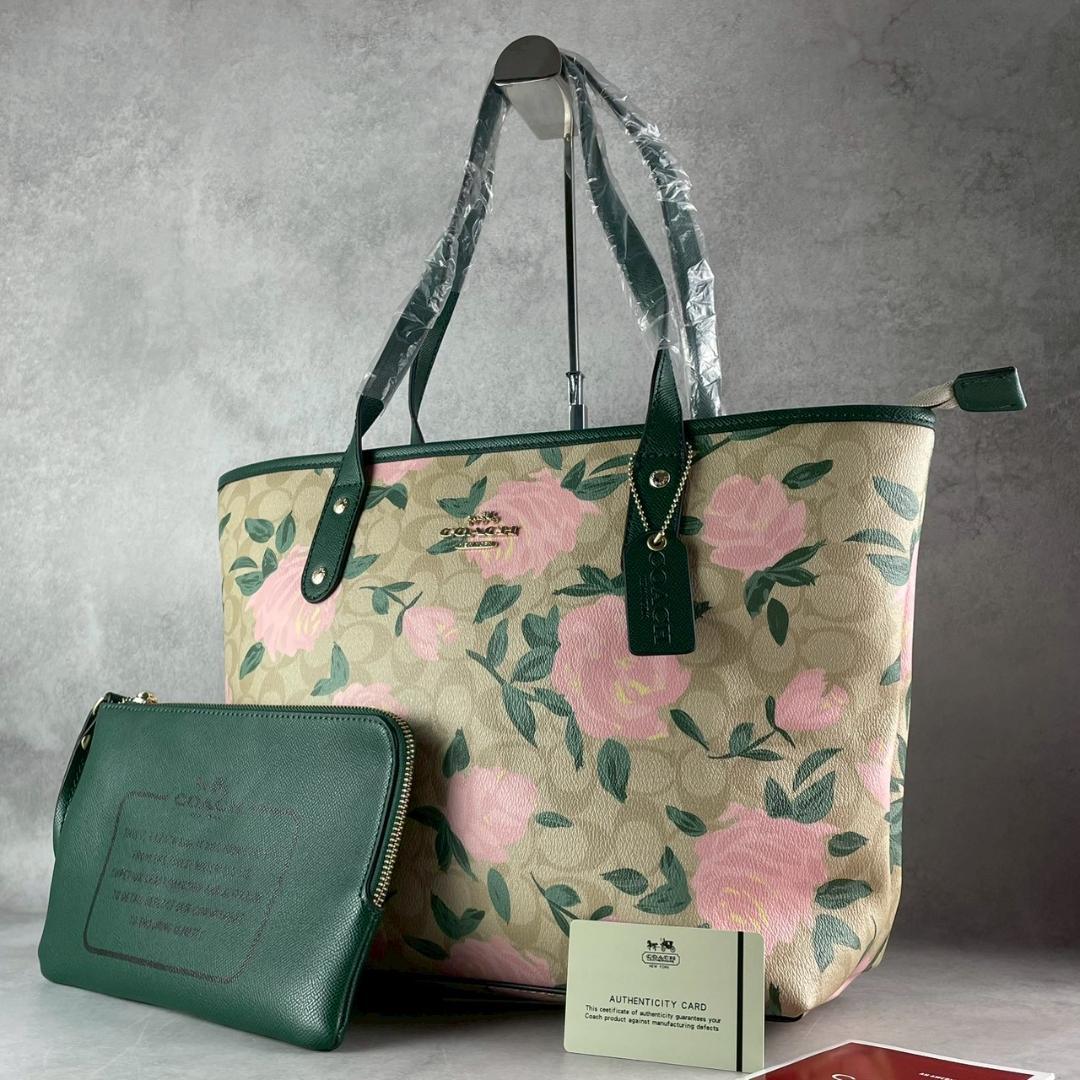 未使用級✨コーチ トートバッグ 花柄 ポーチ付き A4収納 肩掛け