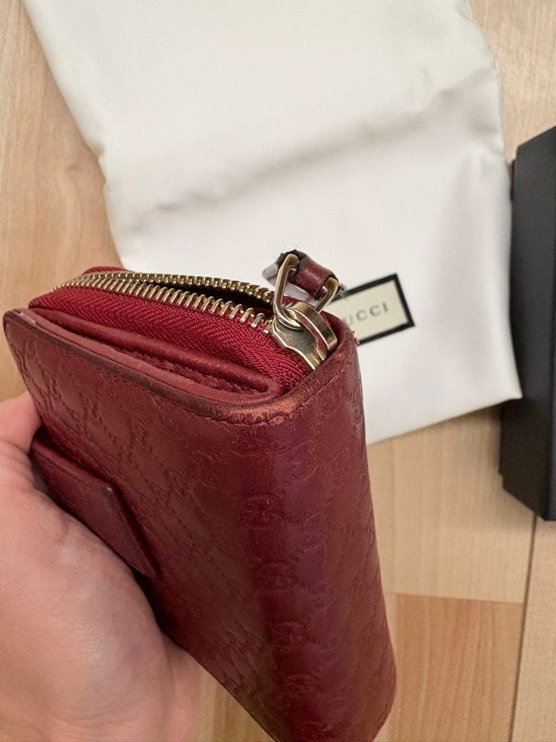 グッチ　二つ折り財布　マイクロシマ　GG　ラウンドジップ