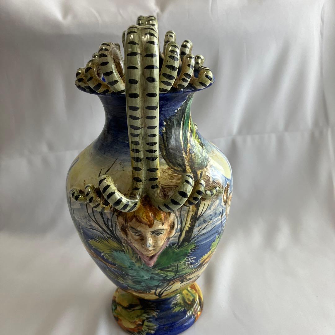 伊太利　マジョリカ　双耳壺