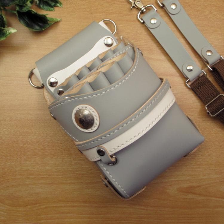 ライトグレー＆ホワイト　９丁差し　本革シザーケース　SCA-243/CHA