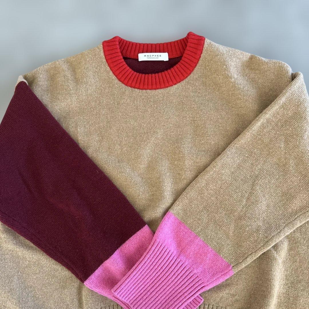 MACPHEEカラーブロック長袖ニットセーター