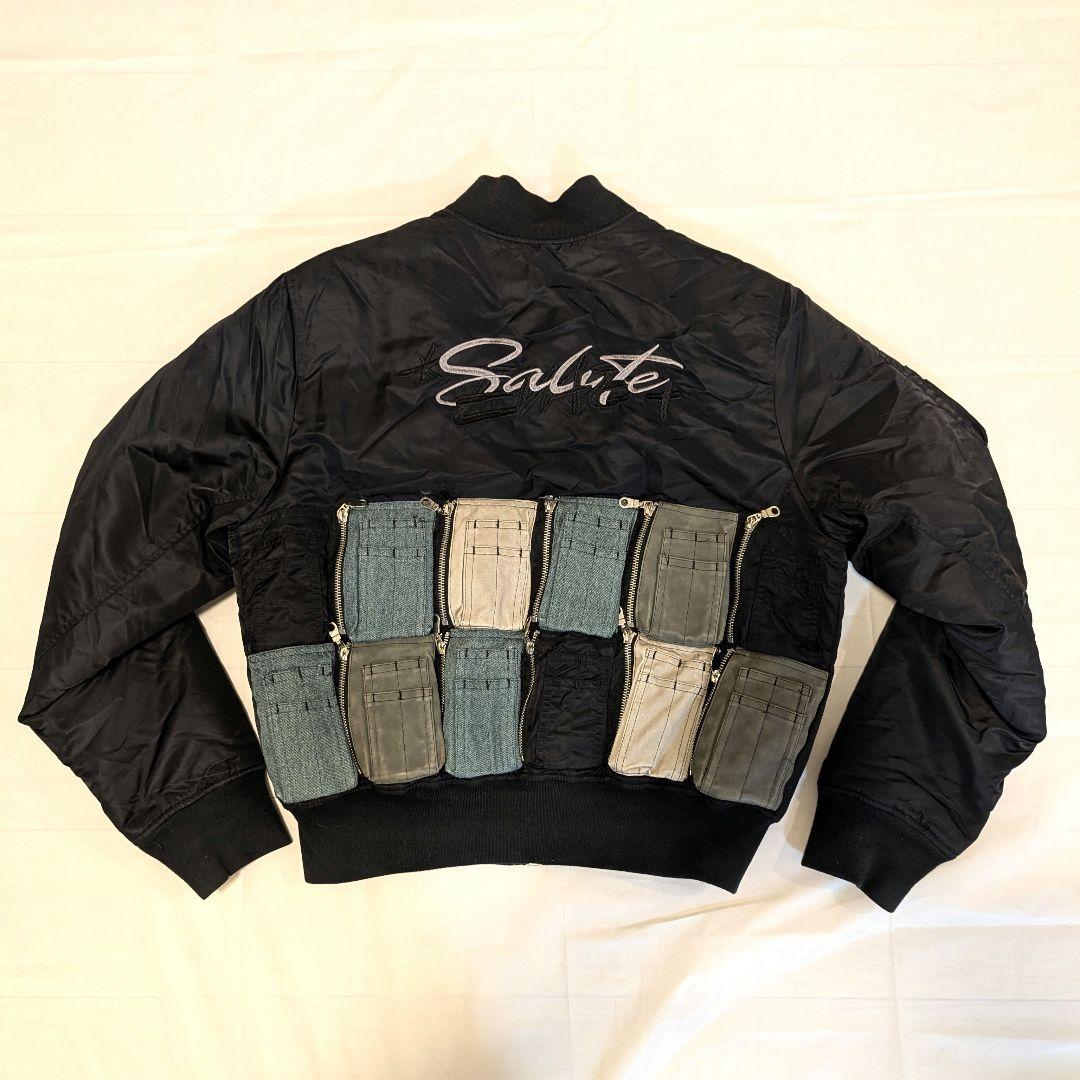 【激レア】SALUTE サルーテ MA-1 マルチポケット 背面ロゴ刺繍 黒 M