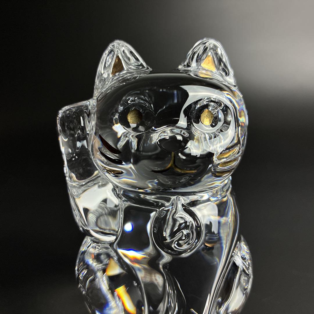 未使用 バカラ まねき猫 クリア ミッドナイト 2個 座布団付き 招き猫 置物