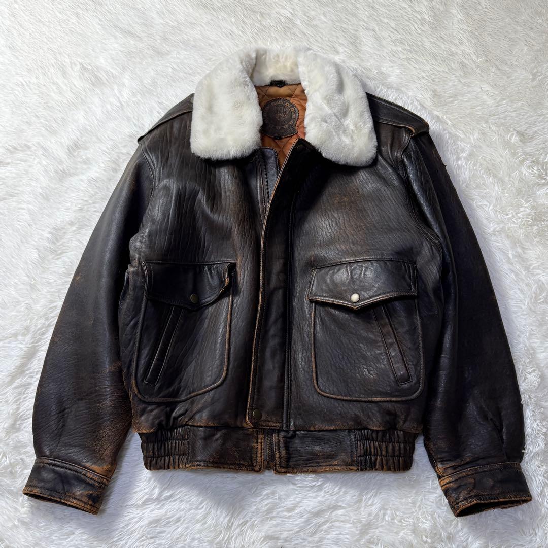 90s vintage G-1 フライトレザージャケット L 襟ボア・中綿入り！