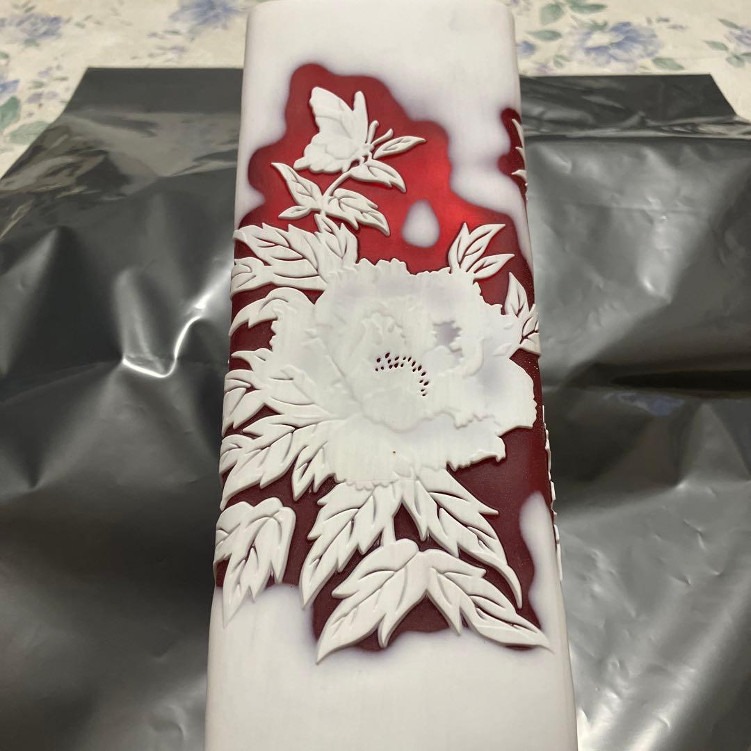 サンドブラスト花瓶　牡丹