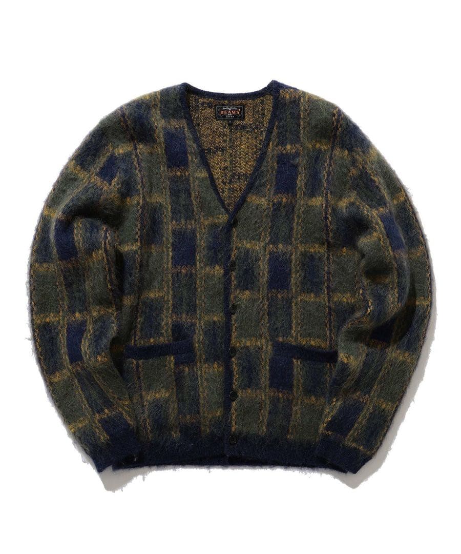 後*美様 【人気商品】BEAMS ダブルジャカード チェックパターン カーディガ
