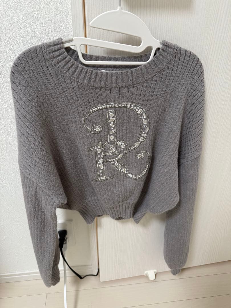 darich DRビジューボリュームリブニットトップス グレー