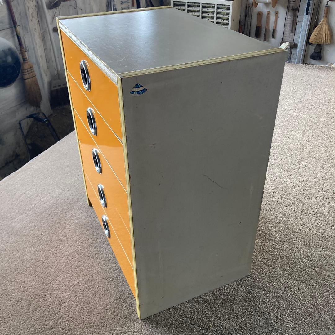 昭和レトロ 小さめチェスト オレンジ タンス 5段 当時物 ヴィンテージ