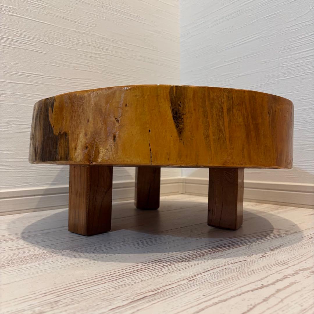 無垢板 一枚板 飾り台 テーブル 木製 昭和レトロ 丸太 輪切り 座卓