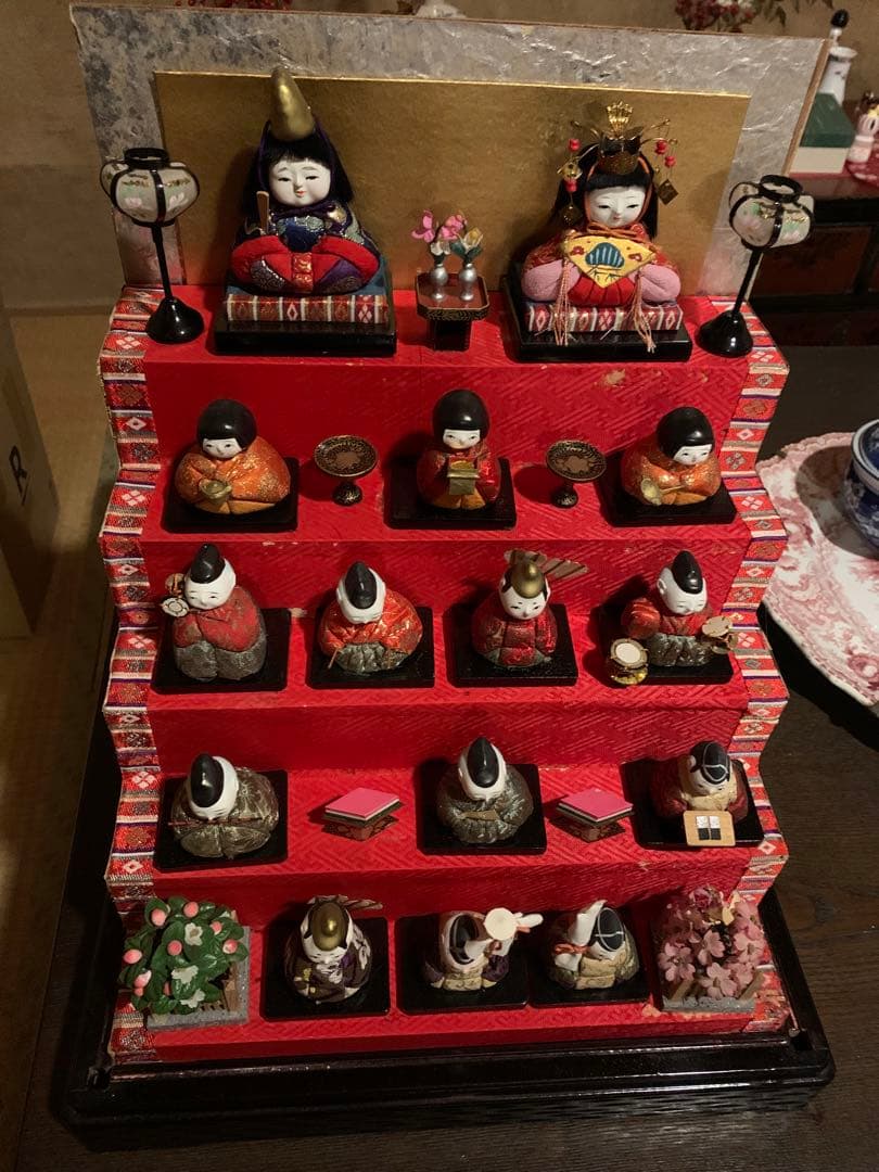 雛人形 雛祭り ミニひな壇 伝統的な五段式雛人形 アンティーク レトロ 三人官女