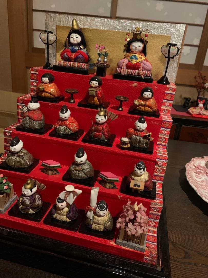 雛人形 雛祭り ミニひな壇 伝統的な五段式雛人形 アンティーク レトロ 三人官女