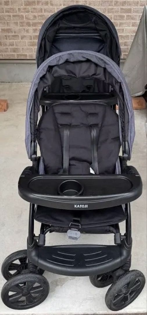 二人乗りベビーカー カトージ 二人でゴーDX デニム レインカバー付き