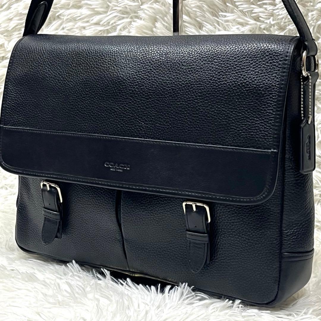 美品✨COACHヘンリーメッセンジャーバッグ ペブルドレザーブラックF54149