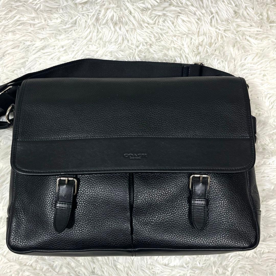 美品✨COACHヘンリーメッセンジャーバッグ ペブルドレザーブラックF54149