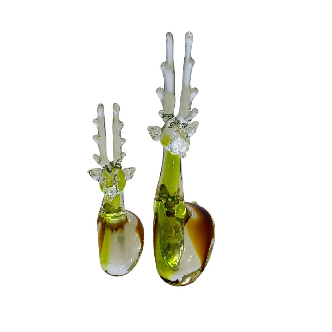 マルティグラス 鹿 ガラスオブジェ ペア 置物 大小セット レトロ