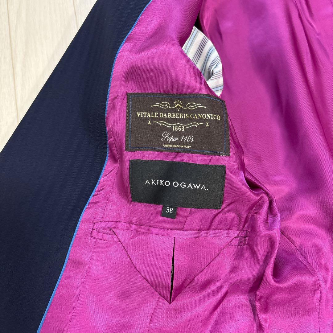 極美品 21AW アキコオガワ 高級 ウール ストライプ パンツスーツ 38