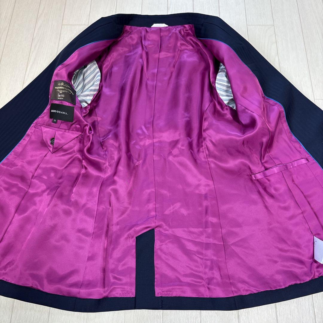 極美品 21AW アキコオガワ 高級 ウール ストライプ パンツスーツ 38