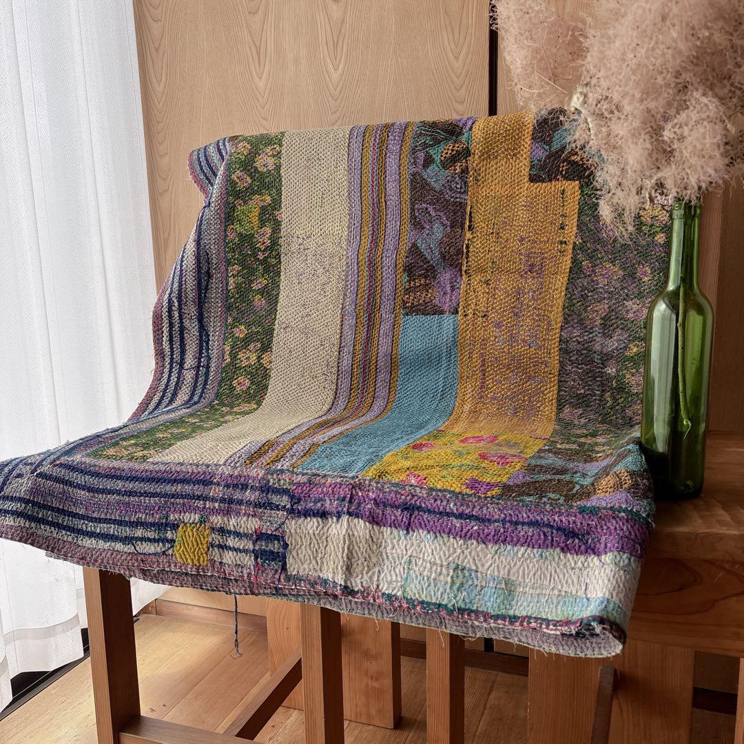 未使用＊ヴィンテージラリーキルト　ノスタルジックパッチワーク　マルチカバーカンタ